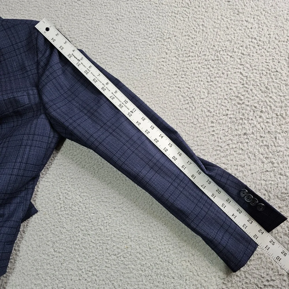 Awearness Kenneth Cole Sport Coat Mens 42R Blue Plaid Slim Fit Wool Blend Blazer